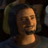 Pixelated close-up of a character's face with warm brown tones, dark hair visible on the left side, and a blurred background.