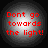 Four circular icons with red text "Don't go towards the light!" on gray gradient backgrounds, arranged in a