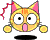 Pixelated cartoon cat icon with two animation frames showing different head colors and ear decorations, on a gray background.