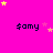 A bright pink background with scattered yellow and pink stars, displaying the text '$amy' in black pixelated font across three