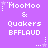 Purple background with white pixelated text 'MooMoo & Quakers BFFLAUD' repeated in a , each instance accompanied by small star and dot patterns