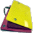 A yellow triangular object with a dark purple base and a curved handle, featuring small green dots on its surface.