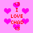 Pixelated pink background with scattered bright pink hearts and red text reading "I LOVE CHAD" surrounded by heart symbols.