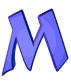 Animated sequence of a stylized blue 'M' icon with multiple smaller shapes below it, each frame showing progressive reduction in size and detail.