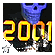 Animated sequence showing a blue mask, yellow '2001' text, and two individuals in dark clothing with lanyards against black backgrounds.