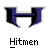 Pixelated graphic of a stylized 'H' with purple and black fills, white outline, and gray background beneath the text "Hitmen".