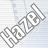A 48x48 pixel animated buddy icon displaying the word "HAZEL" in a stylized font across two frames with visible anti-aliasing and transparency effects on a light blue striped background.
