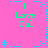 Pixelated text and symbols on a pink background with blue decorative elements arranged in a pattern