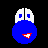 Pixelated blue circular icon with white eyes and red mouth, next to large white text 'CH 2RM' on black background, gray rectangle below.