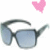 Two side-by-side pixelated images of sunglasses with a pink heart above the left image and a red heart above the right image.