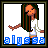 Pixelated character with long green-brown hair, orange skin, and white top, holding a brown object, with blue text 'alyssa' below.