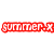 Six instances of 'summer-x' text in red and pink pixelated fonts arranged in two on a white background
