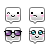 Four pixel-art speech bubbles with distinct facial expressions on a gray background, each featuring pink cheeks and black eyes.
