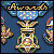 Pixelated trophy with blue bowl, golden base, and floral patterns on a dark background.