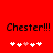 Red background with 'Chester!!!' text and heart symbols; left side has four white hearts, right side has three white hearts and one pink heart.
