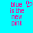 Pixelated text 'blue is the new pink' in magenta on cyan background with a pixel heart above left text block.