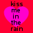 Four identical pink hearts on a red background with black text reading 'kiss me in the rain' arranged in two