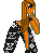 Animated contact sheet of a pixel art character with long brown hair and orange outfit, paired with text variations showing 'Louis Vuttion Cutie' in black and red across multiple frames.