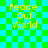 Pixelated yellow text "Peace out World" on green and cyan checkered background with visible animation changes across frames.