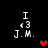 Four identical pixelated text arrangements with a red heart icon shifting position across frames.