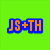 Two static pixel art icons on bright green background: left shows orange 'JS+TH' text in blue rectangle, right shows orange '4EVER' text in same style.