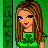 Pixelated cartoon girl with brown hair, blue eyes, red lips, green shirt featuring a shamrock symbol, and vertical "LUCKY" text on the left side.