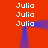 Red background with repeated white text 'Julia' and blue pixelated shapes forming a frame-like structure.