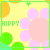 Animated contact sheet of six 50x50 pixel AIM buddy icons featuring a pink flower with yellow background, green leaves, and "HIPPY" text in green pixels.
