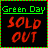 Two side-by-side animated frames of a pixelated buddy icon with "Green Day" text above "SOLD OUT" in red and white respectively, bordered by green and red stripes on black background.