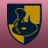 Pixelated shield-shaped icon with dark blue and yellow sections, featuring a stylized anchor design on a gradient pink background.