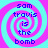 Four identical display a cyan and magenta spiral background with blue text reading "sam travis is the bomb" in pixelated font