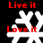 White snowflake-shaped icons with red text 'Live it' and 'Love it' on black background, showing pixelated variations in the snowflakes.