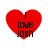 Four red heart-shaped icons with black text "I love Josh" arranged in a on white background