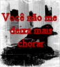 Red text in Portuguese overlays a grayscale image of two figures with one figure's head tilted back, set against a blurred background.