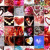A grid of pixelated icons featuring anime-style characters, abstract shapes, and a blue heart symbol with white outline.