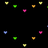 Pixelated icon with black background showing scattered colored hearts and pink text reading "Nicole=)" on white background.