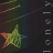 A repeating pattern of multicolored stars with rainbow gradients on a dark background, featuring vertical text and small white dots