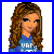 A pixelated cartoon-style buddy icon featuring a female character with long brown hair and blue top on the left, next to a yellow panel with blue text reading "PAMS v-ball chic" on the right.