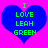 Two identical blue hearts on a bright pink background with green text reading "I LOVE LEAH GREEN" inside each heart.