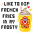 A yellow cup with gray top and red 'TJ' logo, surrounded by text reading "I LIKE TO DIF FRENCH FRIES IN MY FROSTY" in black and varying shades of orange-red.