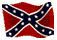 Animated contact sheet of five frames showing a Confederate battle flag with red background, blue X-shaped cross, and white dots on the cross arms.