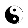 Four circular icons arranged in a on gray background: two yin-yang symbols, one Mickey Mouse head silhouette, and one full-color Mickey Mouse face with red mouth