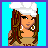 Pixel art contact sheet showing six frames of an animated AIM buddy icon featuring a cartoon woman with brown dreadlocks, white headwrap, and beige outfit against cyan background.