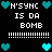 Pixelated black background with cyan hearts and white text reading 'N'SYNC IS DA BOMB' in two mirrored sections, separated by dotted lines.