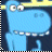 A 48x48 pixel animated buddy icon featuring a blue cartoon character with large eyes, yellow headband, and white teeth in two sequential frames showing mouth movement.