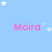 Light blue background with scattered white stars and repeated pink text "Moira" in a pattern