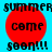 A static image with a bright blue background featuring four identical red circular icons arranged in two , each containing the text "come" and "soon!!!" below it
