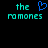 Pixelated cyan text 'the romones' on black background with blue heart symbol above the second 'the'.
