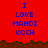Red background with blue text reading "I LOVE MANDI KOCH" repeated across multiple , separated by brown and green pixelated terrain lines