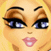 Animated cartoon character with blonde hair, blue eyes, and pink lips in various poses showing facial expressions and clothing details.